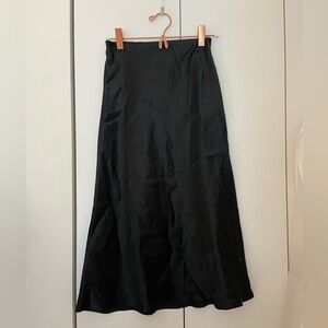 Aritzia Black Satin Midi Skirt